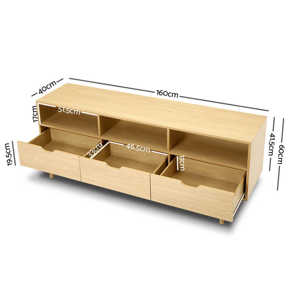 Artiss Wooden Scandinavian Entertainment Unit in Natural finish with tapered rubber wood legs and multiple storage options.