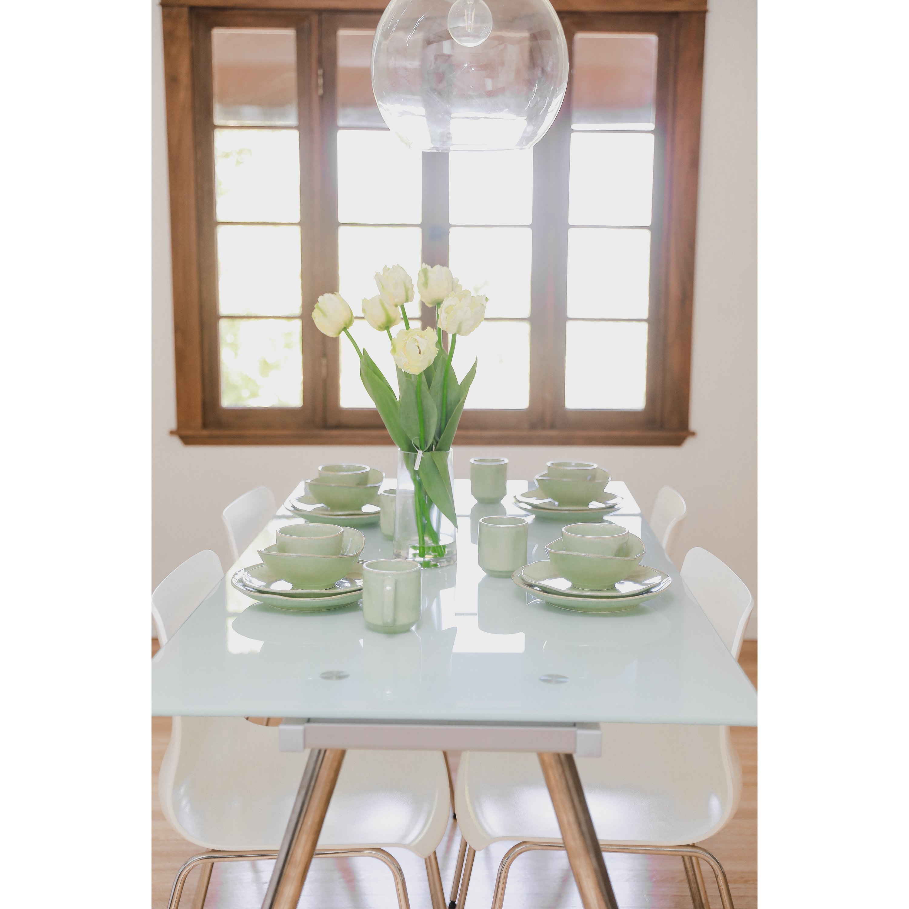 Artisan 5-Piece Place Setting featuring a big plate, small plate, angled bowl, mini bowl, and stackable mug in various colors.