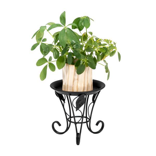 Artisasset 5.3Inch Plate Mini Paint Iron Plant Stand in black, showcasing a potted plant elegantly on a compact metal frame.