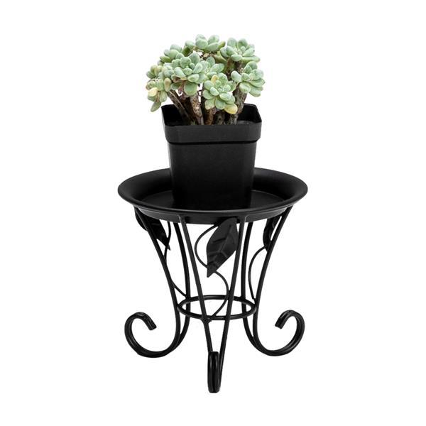 Artisasset 5.3Inch Plate Mini Paint Iron Plant Stand in black, showcasing a potted plant elegantly on a compact metal frame.