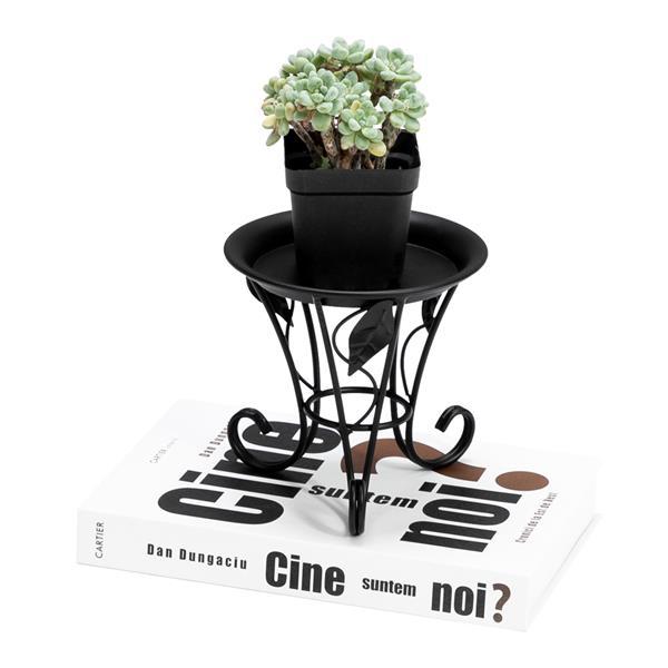 Artisasset 5.3Inch Plate Mini Paint Iron Plant Stand in black, showcasing a potted plant elegantly on a compact metal frame.