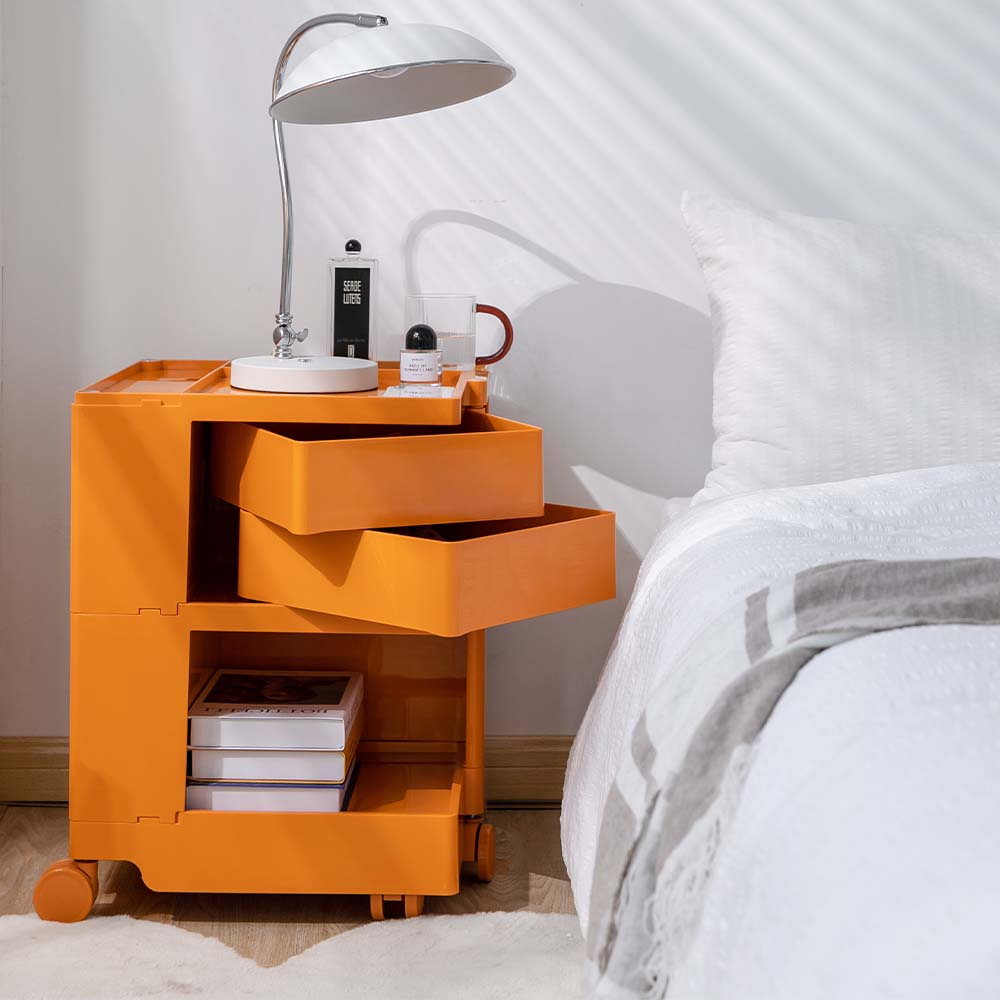 ArtissIn Replica Boby Trolley in vibrant orange with multiple shelves and wheels, showcasing modern design and functionality.