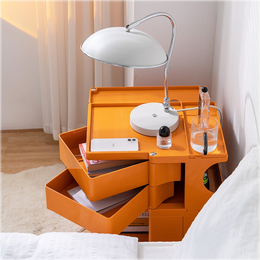 ArtissIn Replica Boby Trolley in vibrant orange with multiple shelves and wheels, showcasing modern design and functionality.