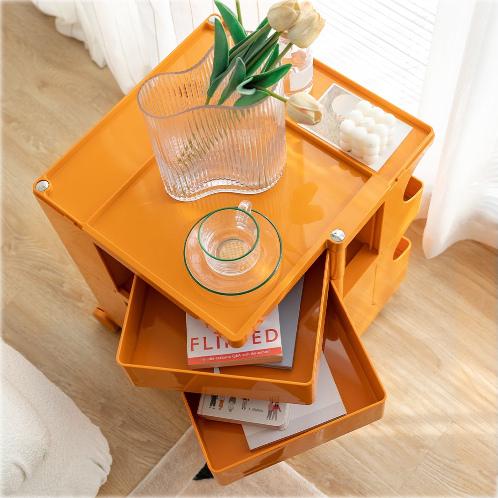 ArtissIn Replica Boby Trolley in vibrant orange with multiple shelves and wheels, showcasing modern design and functionality.