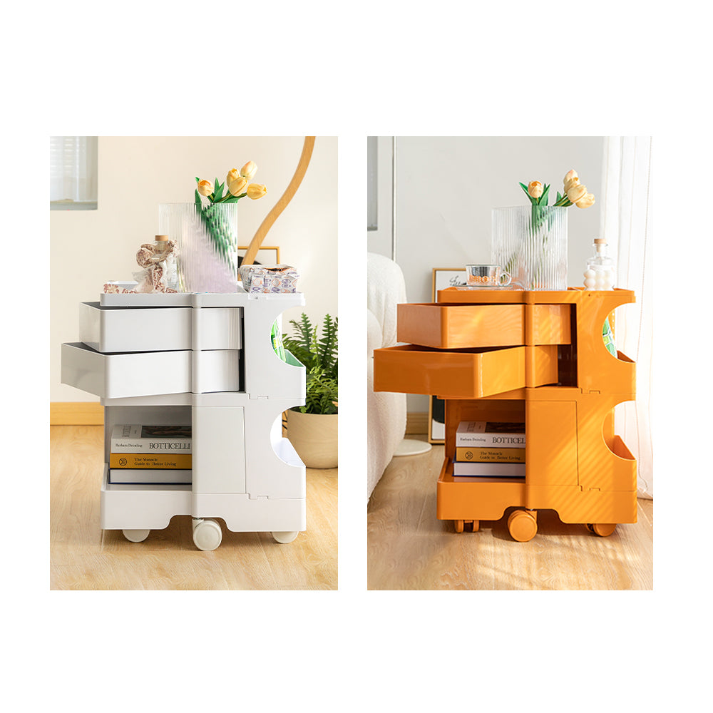 ArtissIn Green 3-Tier Bedside Table Storage Trolley with fold-out shelves and wheels, showcasing its stylish design and practical storage features.