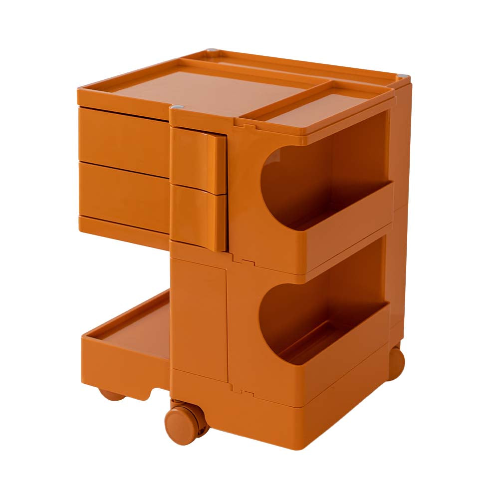 ArtissIn Bedside Table Storage Trolley in vibrant orange, featuring three tiers and smooth wheels for easy mobility.