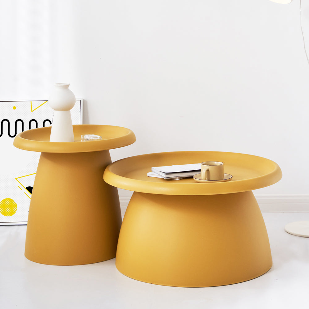 ArtissIn Coffee Table Mushroom Nordic Round Large Side Table in yellow, featuring a smooth surface and sturdy pedestal base, perfect for home decor.