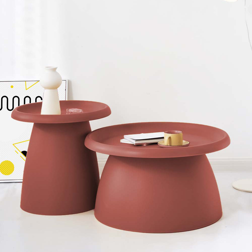 ArtissIn Coffee Table Mushroom in vibrant red, featuring a round smooth tabletop and sturdy pedestal base, perfect for modern home decor.