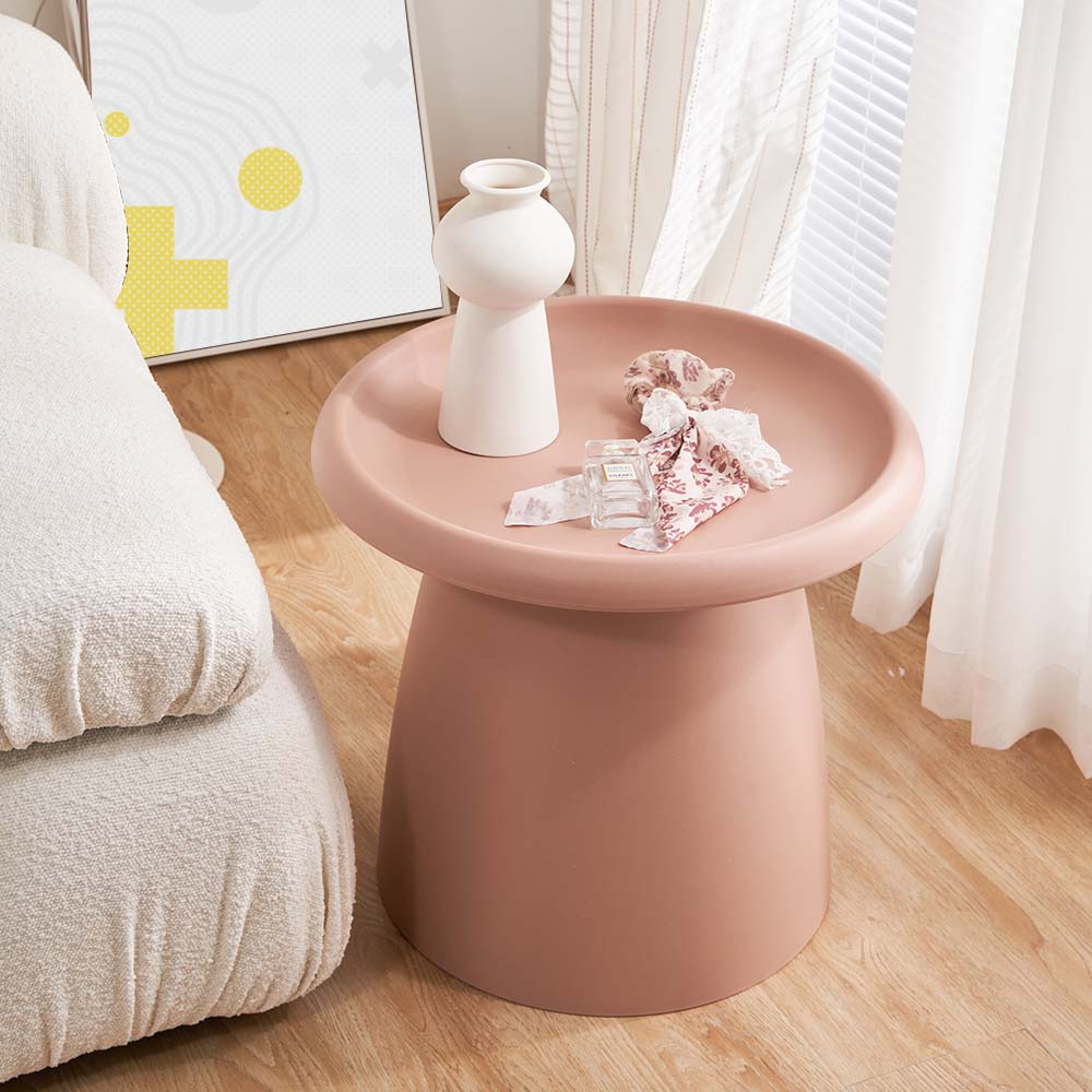 ArtissIn Round Coffee Table in pink, featuring a smooth surface and stylish design, perfect for outdoor use.