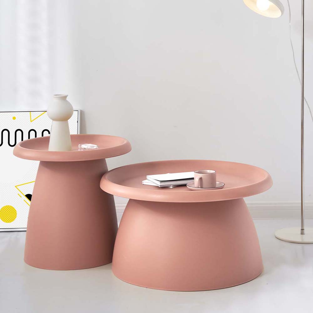 ArtissIn Round Coffee Table in pink, featuring a smooth surface and stylish design, perfect for outdoor use.