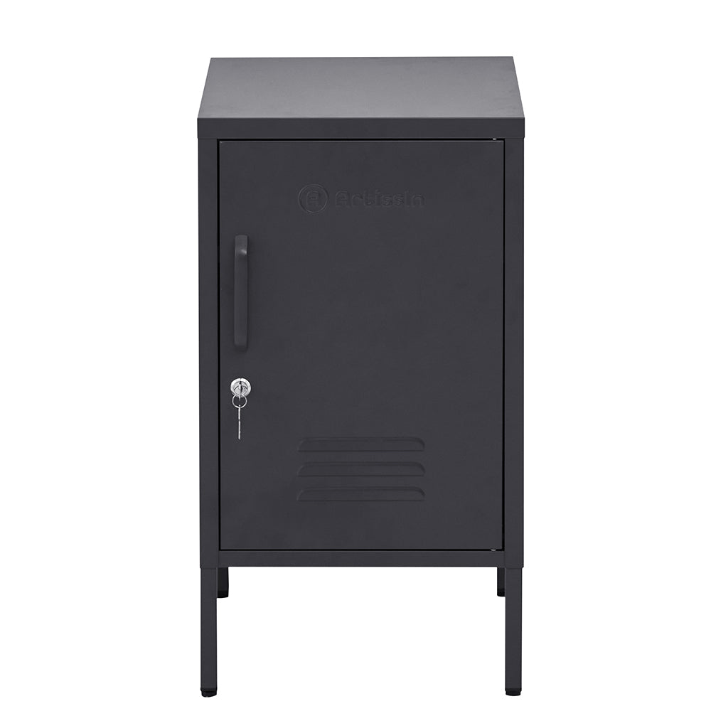 ArtissIn Metal Locker Storage Shelf in black, featuring adjustable shelves and a sleek design, perfect for bedside or office use.