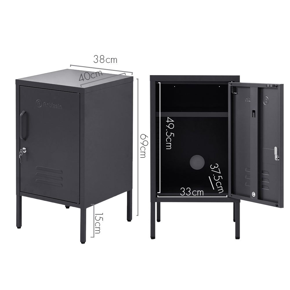 ArtissIn Metal Locker Storage Shelf in black, featuring adjustable shelves and a sleek design, perfect for bedside or office use.