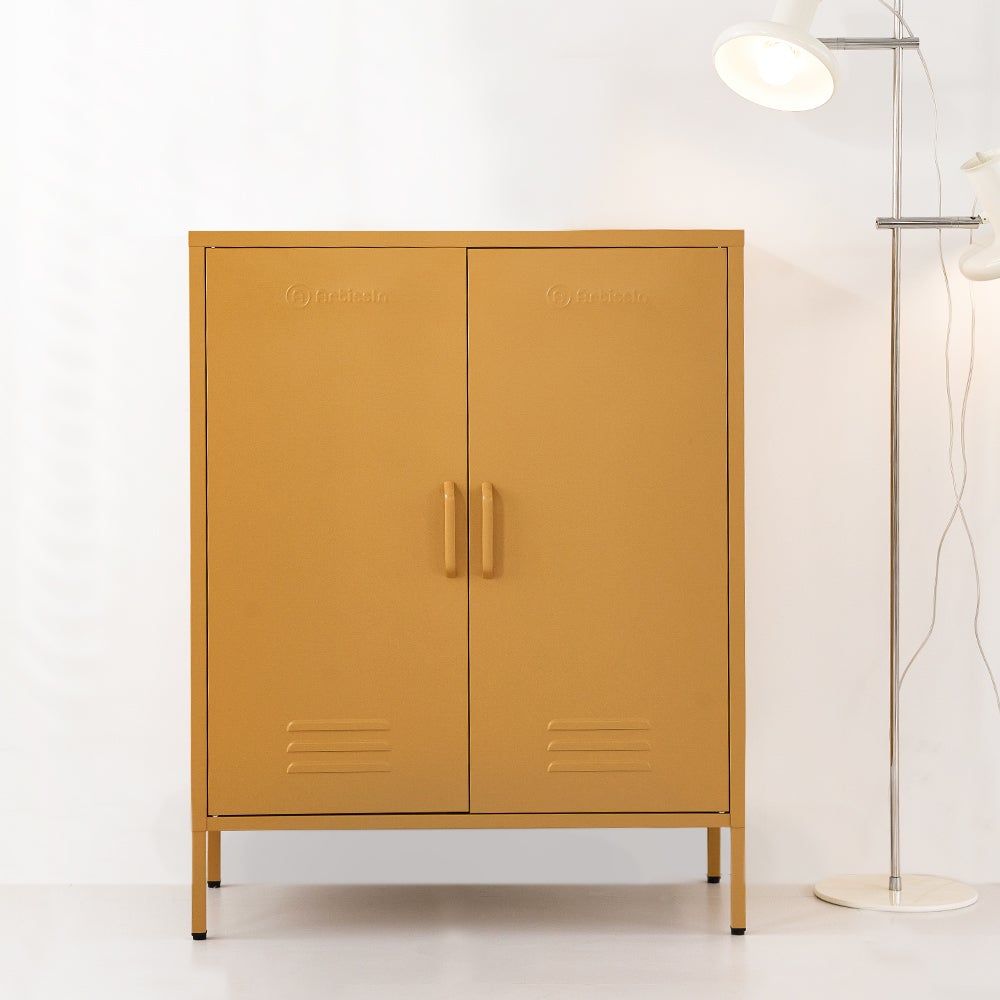 ArtissIn Sweetheart Metal Locker in vibrant yellow, featuring adjustable shelves and a stylish design, perfect for storage and organization.