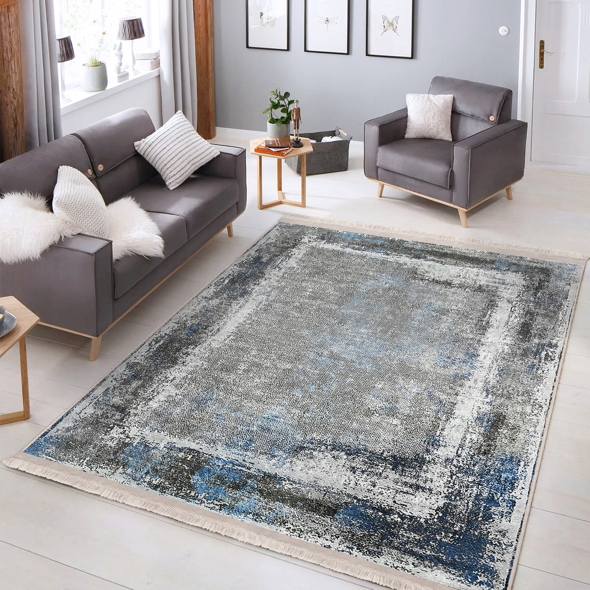 Artistic Scrollwork Classic Rug featuring elegant scroll patterns and fringes, made from durable cotton and polyester blend.