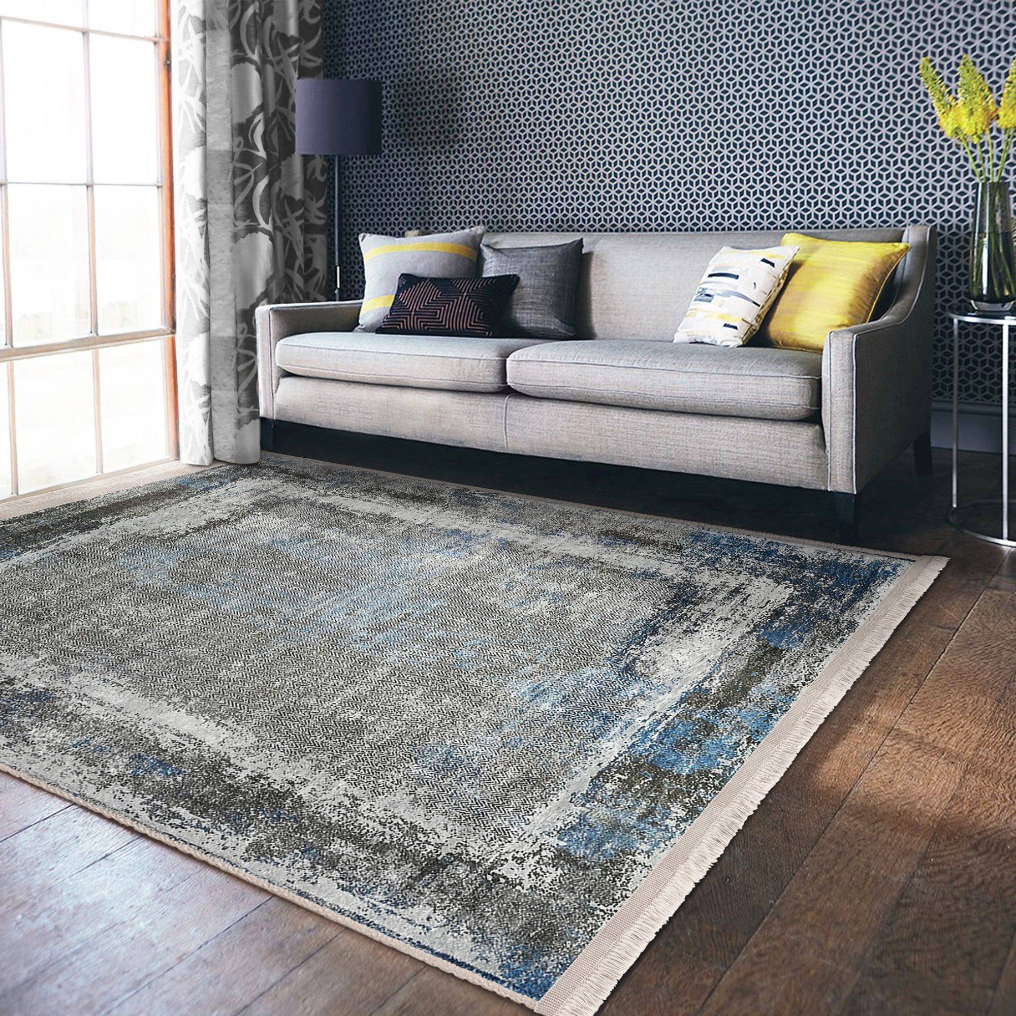 Artistic Scrollwork Classic Rug featuring elegant scroll patterns and fringes, made from durable cotton and polyester blend.