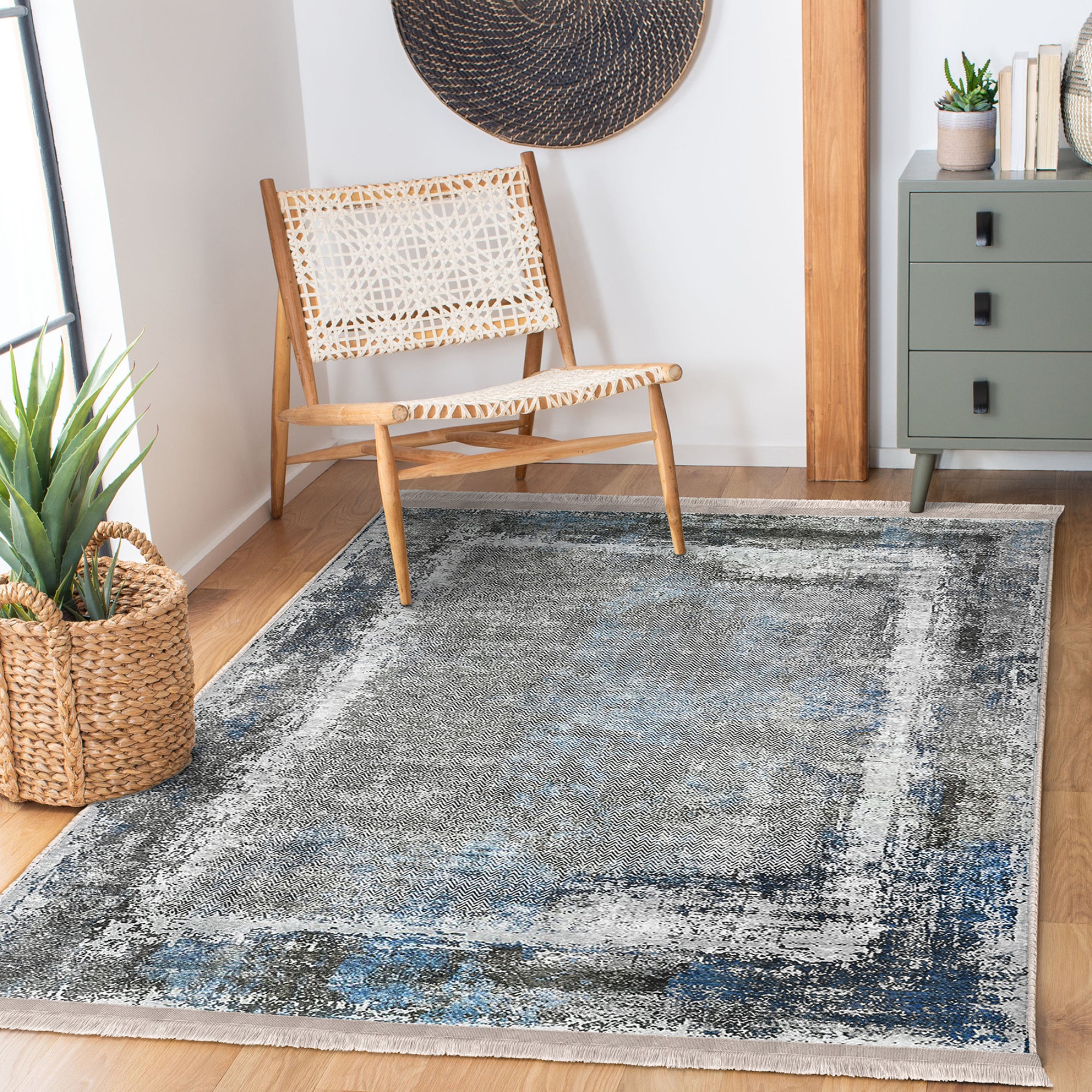 Artistic Scrollwork Classic Rug featuring elegant scroll patterns and fringes, made from durable cotton and polyester blend.