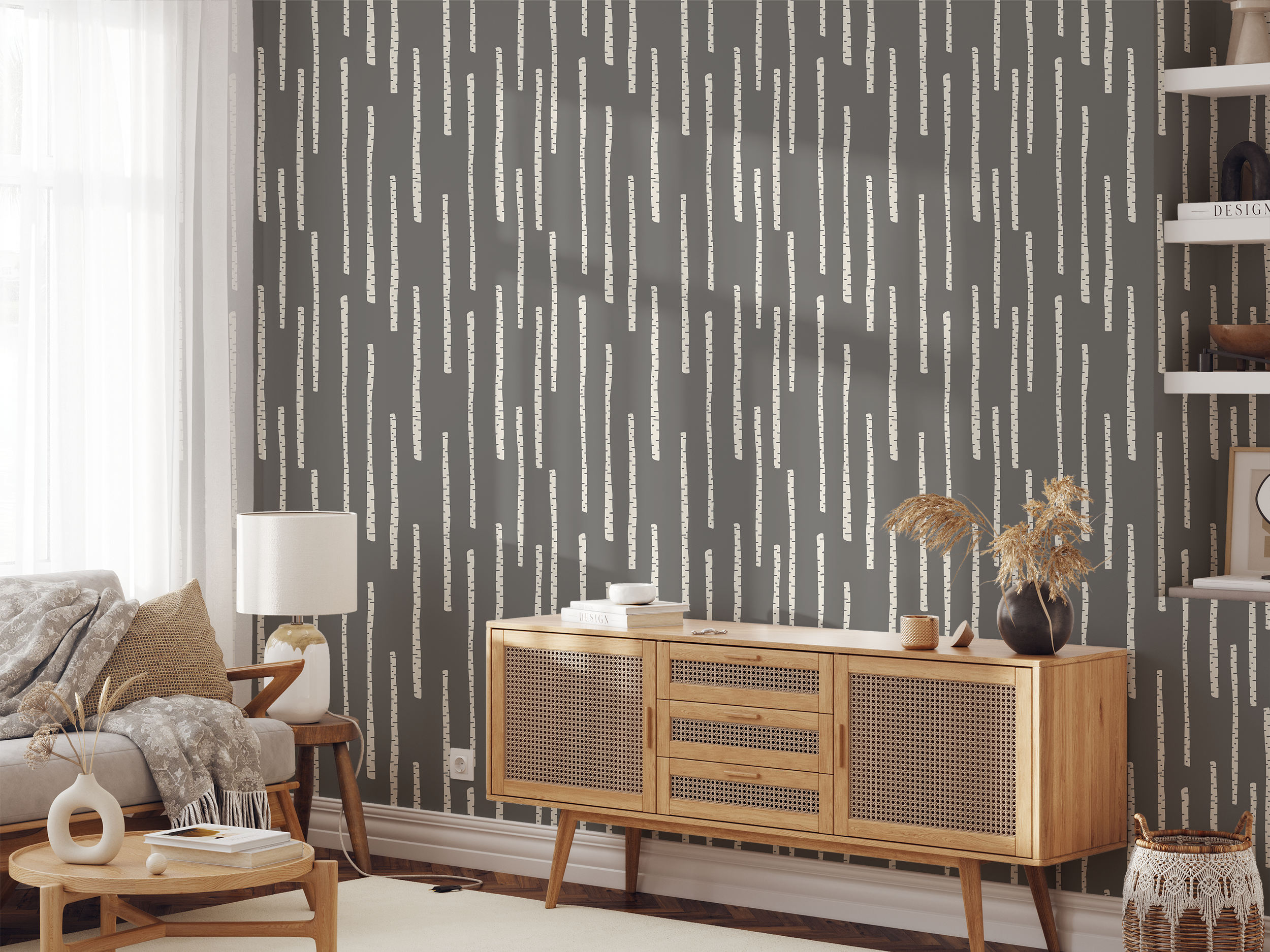 Aspen Forest (Charcoal) Wallpaper featuring a modern design with bold patterns and colors, perfect for home decor.