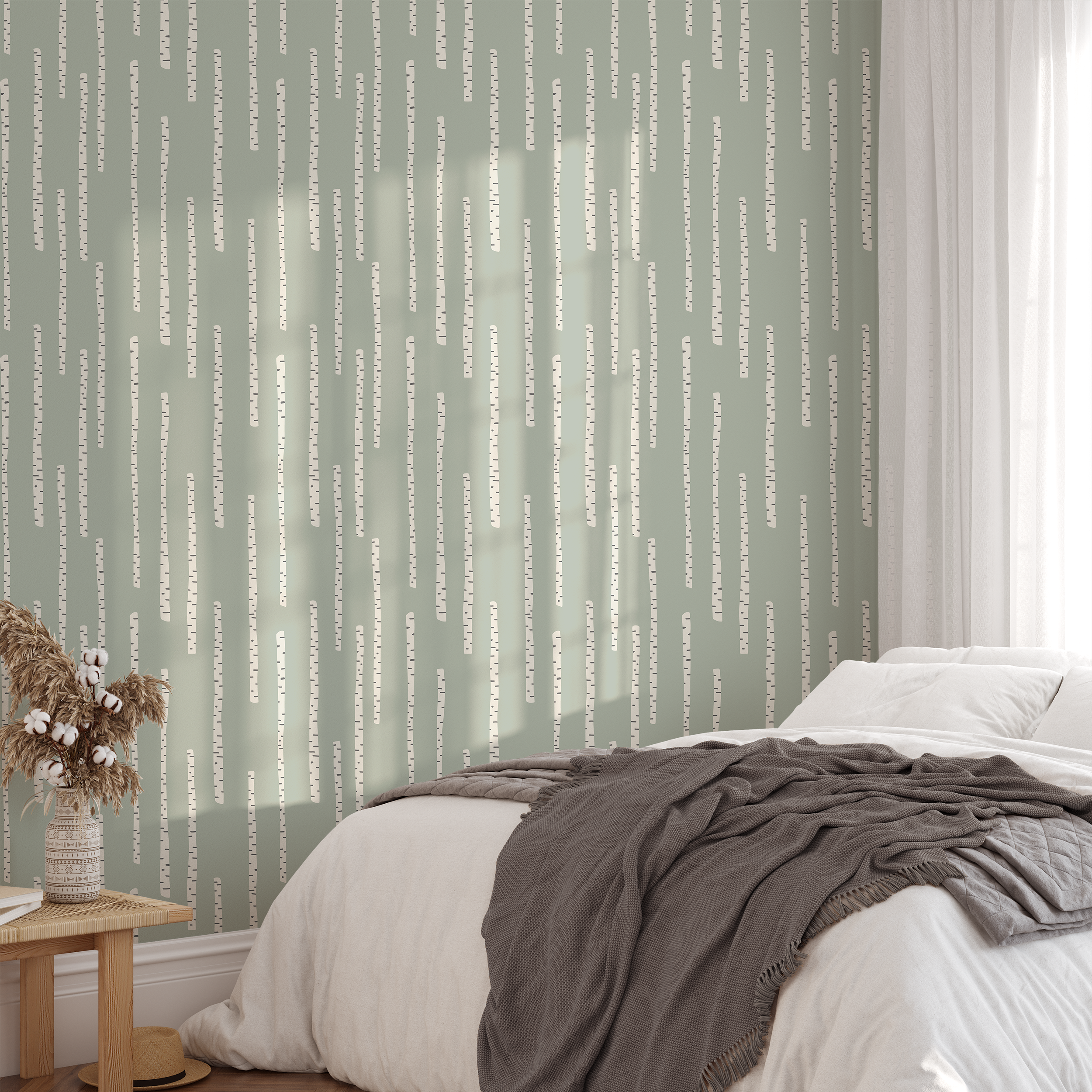 Aspen Forest (Mint) Wallpaper featuring a modern forest design in vibrant mint color, perfect for home decor.