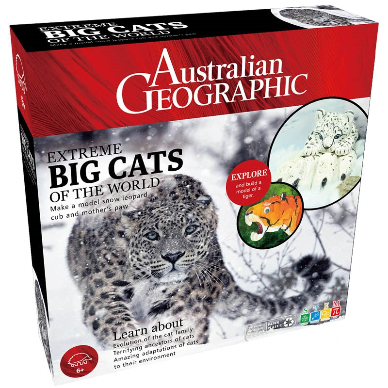 A detailed model kit featuring a baby Snow Leopard and Tiger, showcasing big cats of the world.