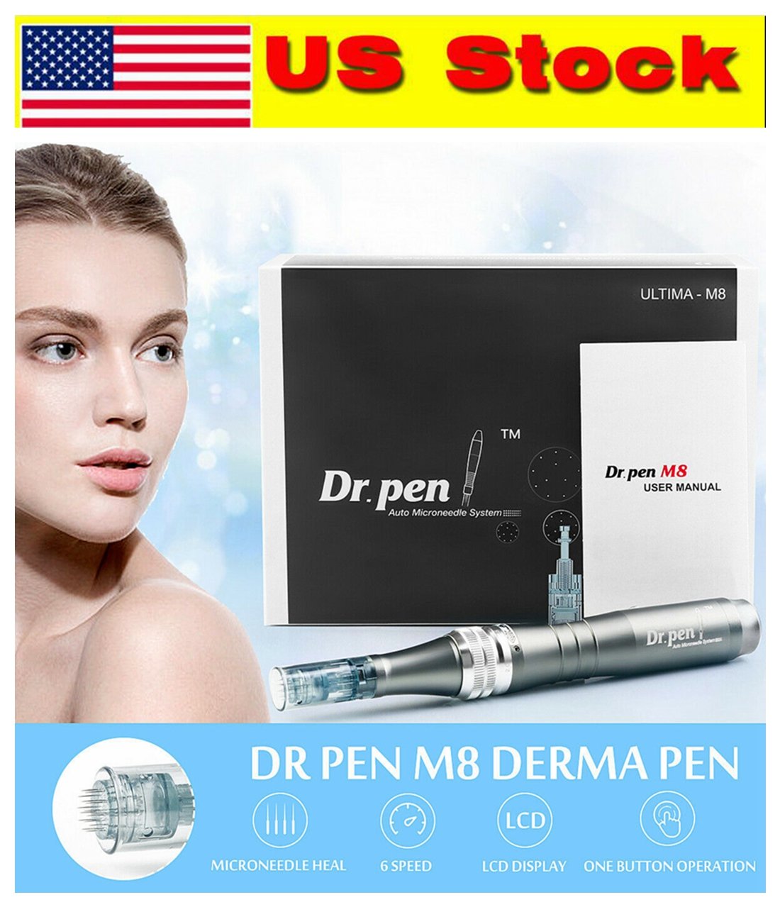 Electric Auto Stamp Dr Pen M8-W with adjustable needle depth for microneedling and skin rejuvenation.