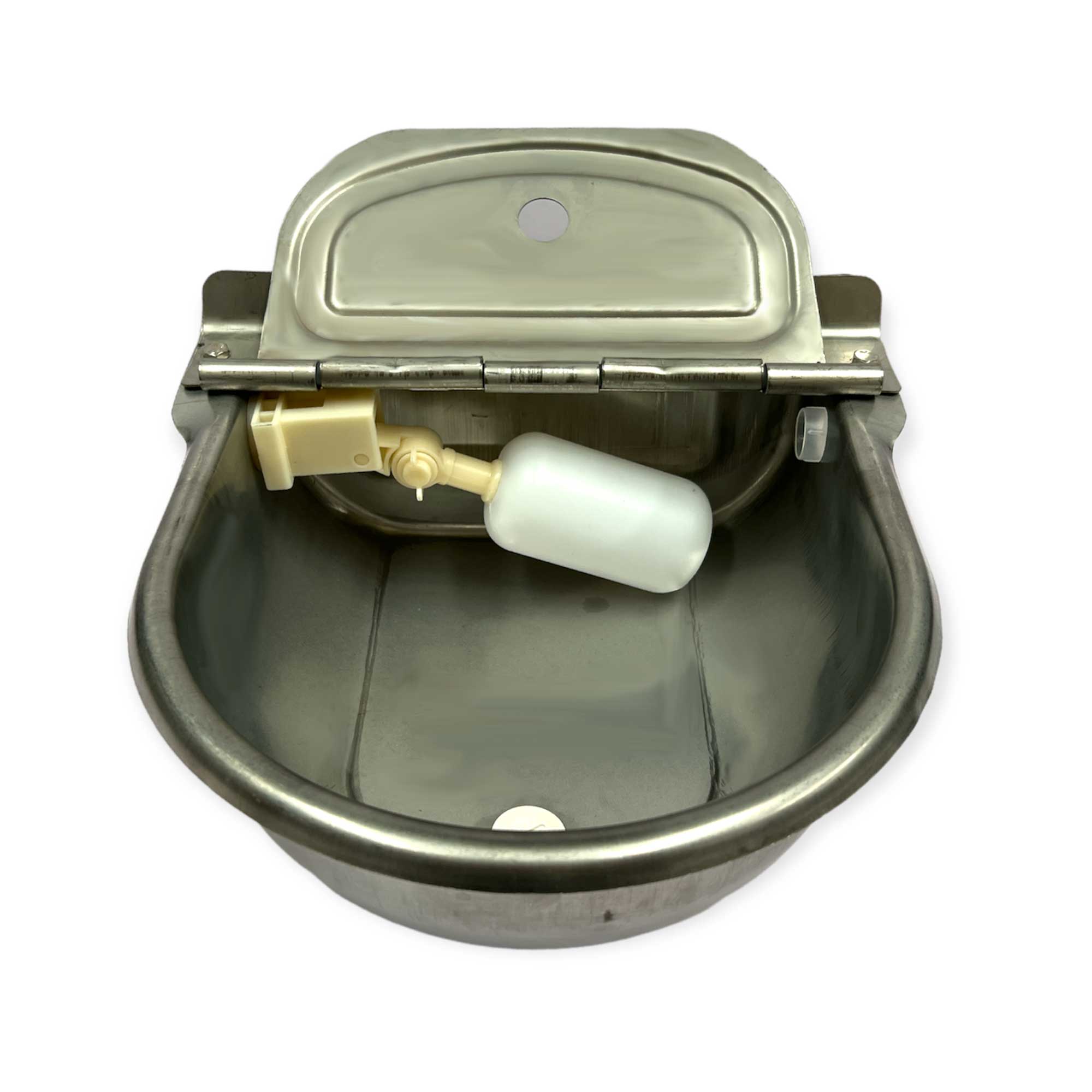 Automatic stainless steel livestock water bowl designed for cows, horses, sheep, and other animals, featuring a smart float mechanism and durable construction.