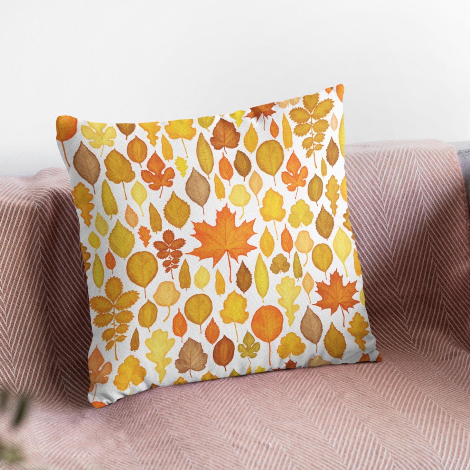 Autumn Decor Throw Pillow featuring a vibrant fall design, perfect for living room or outdoor use.