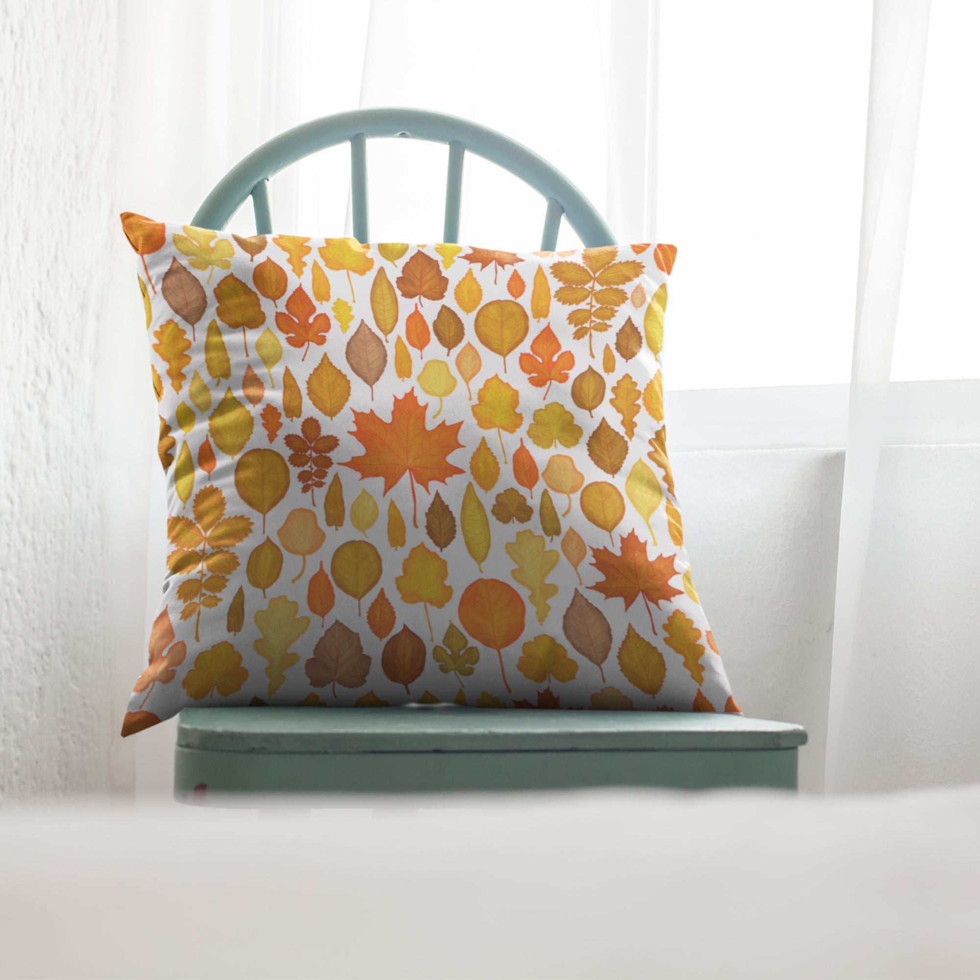 Autumn Decor Throw Pillow featuring a vibrant fall design, perfect for living room or outdoor use.