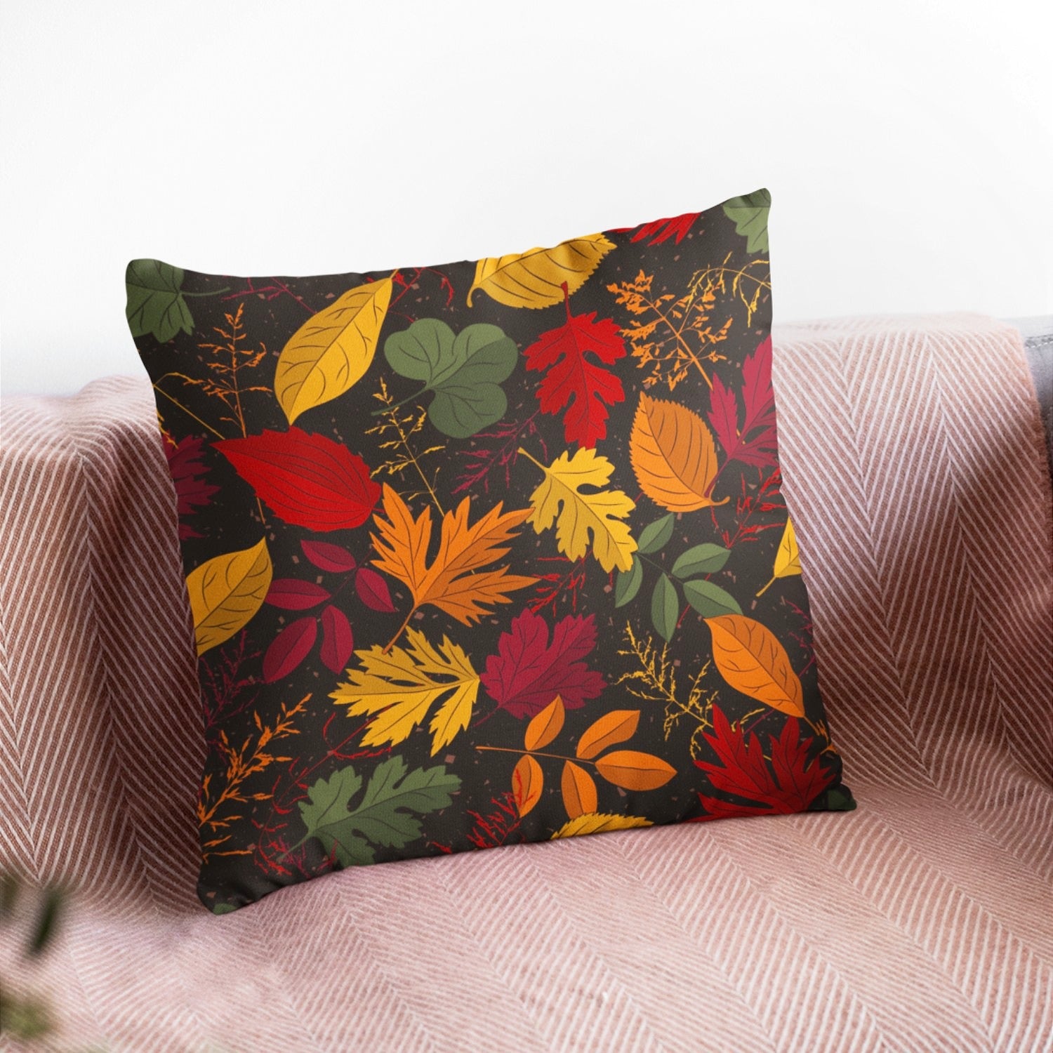 Autumn Leaves Decorative Cushion Cover featuring vibrant fall foliage design, perfect for seasonal home decor.