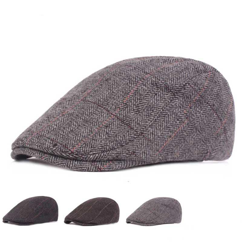 Autumn Winter Wool Felt Men Newsboy Hat in various colors, showcasing its stylish design and adjustable strap.