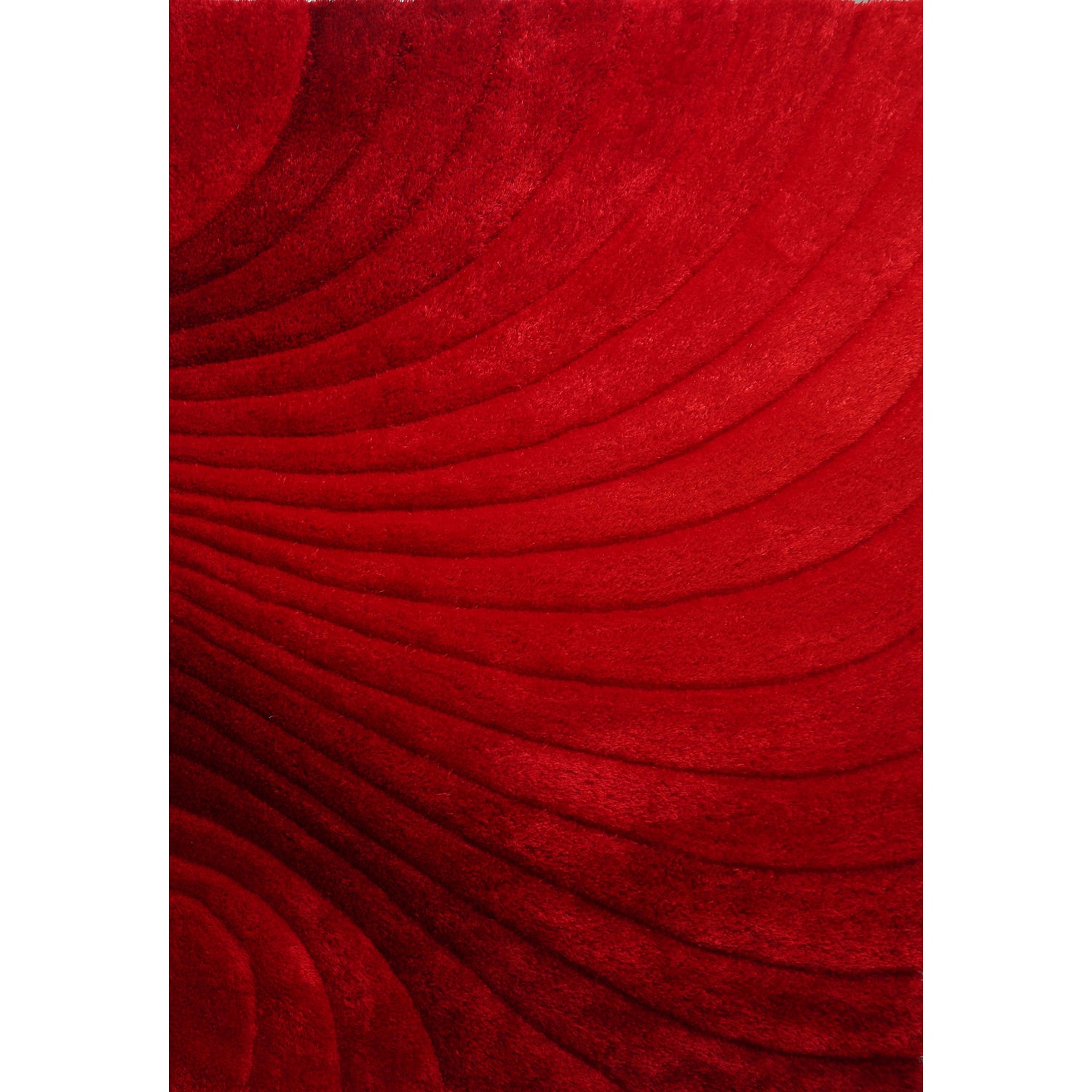 Ava 3D Red Shag Rug featuring a modern wave design, plush texture, and vibrant red color, perfect for enhancing home decor.