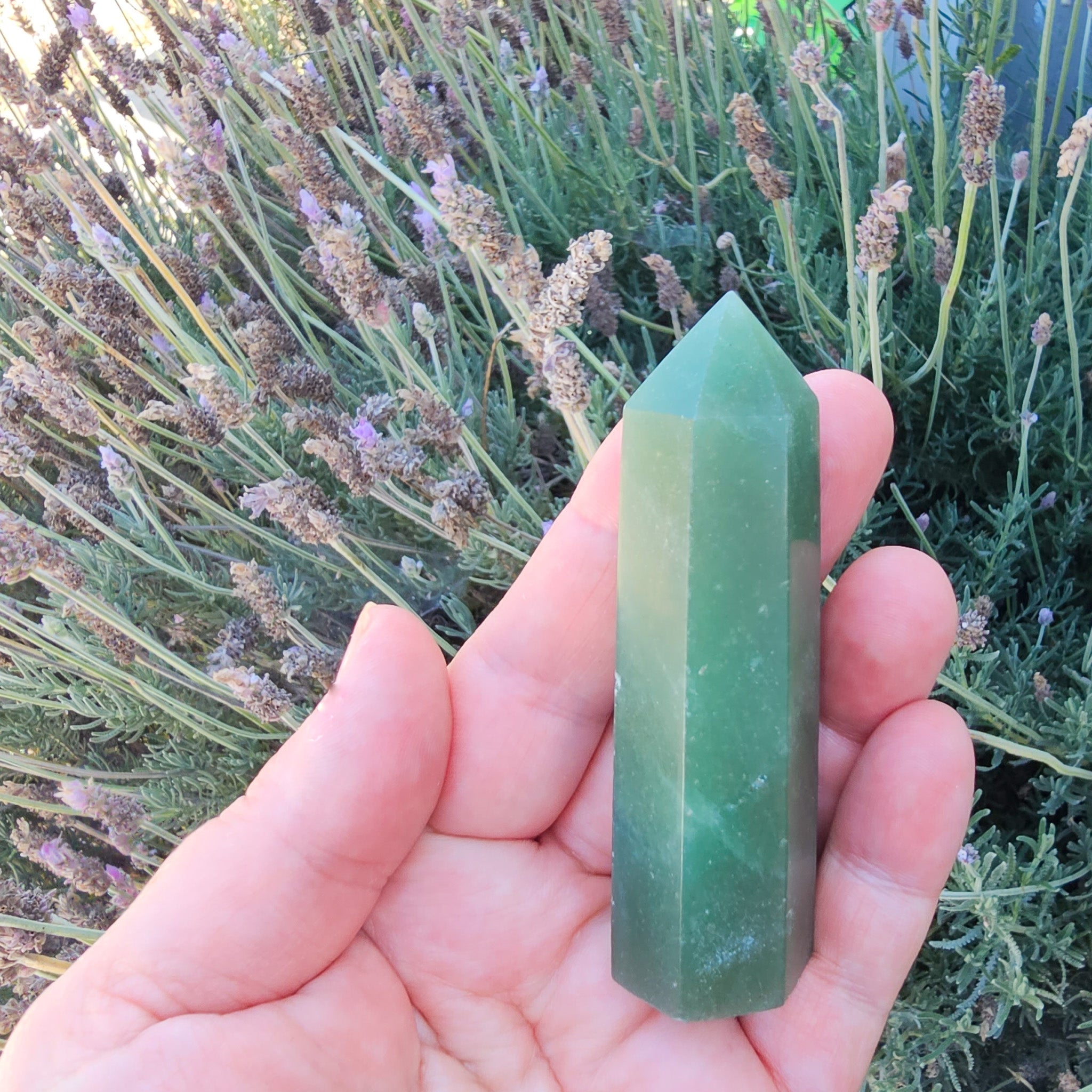 Dark green Aventurine polished points, perfect for heart chakra healing and emotional support.