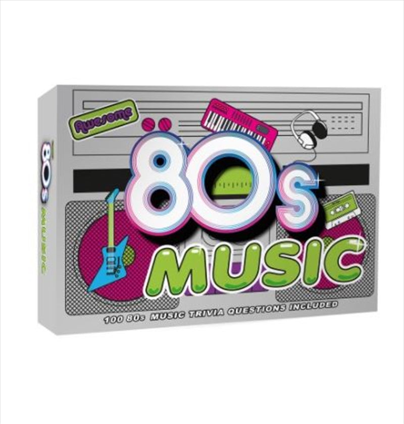 Awesome 80's Music Trivia pack featuring colorful trivia cards about 80s music.