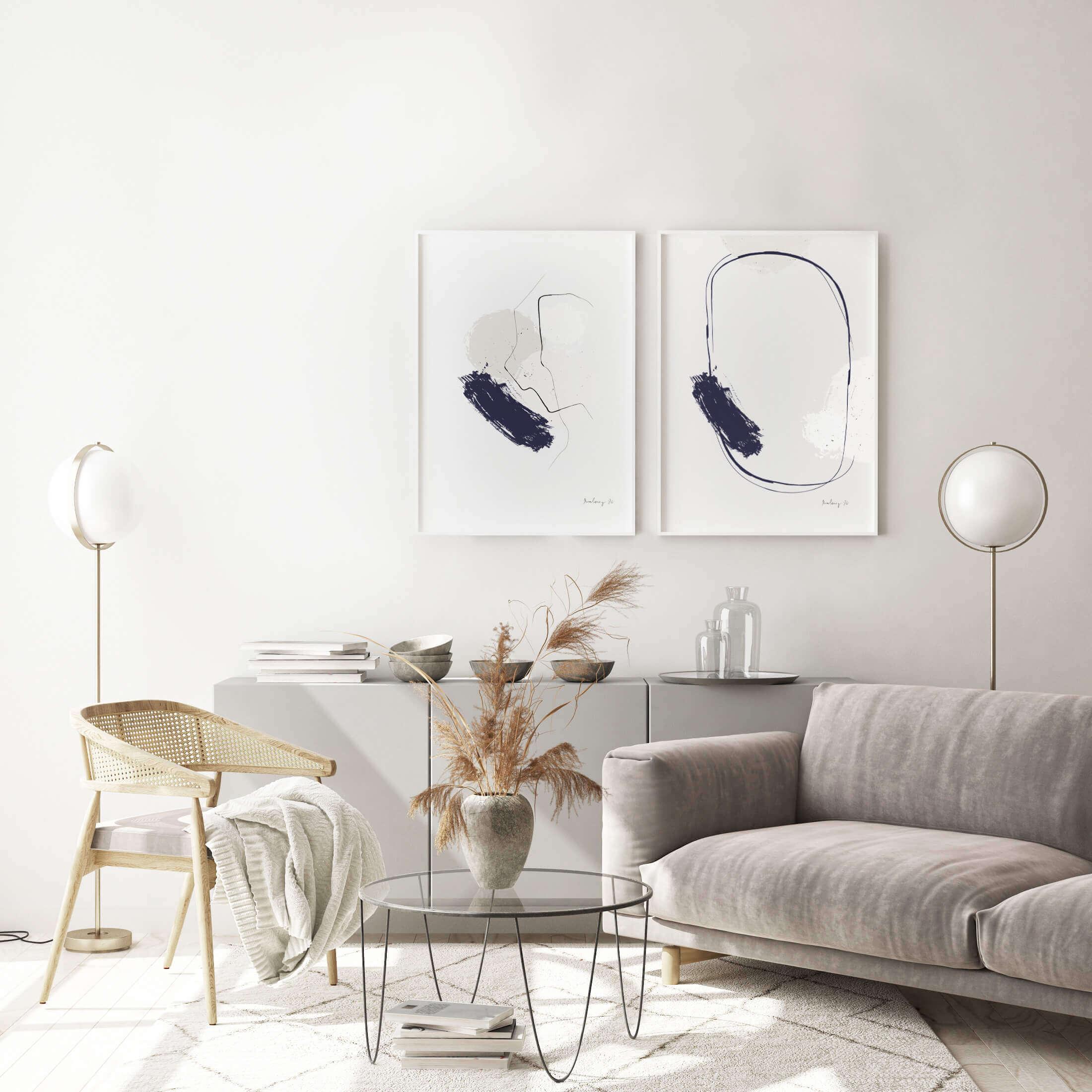 AYA juliste featuring a modern design with beige and deep blue colors, perfect for wall decor.