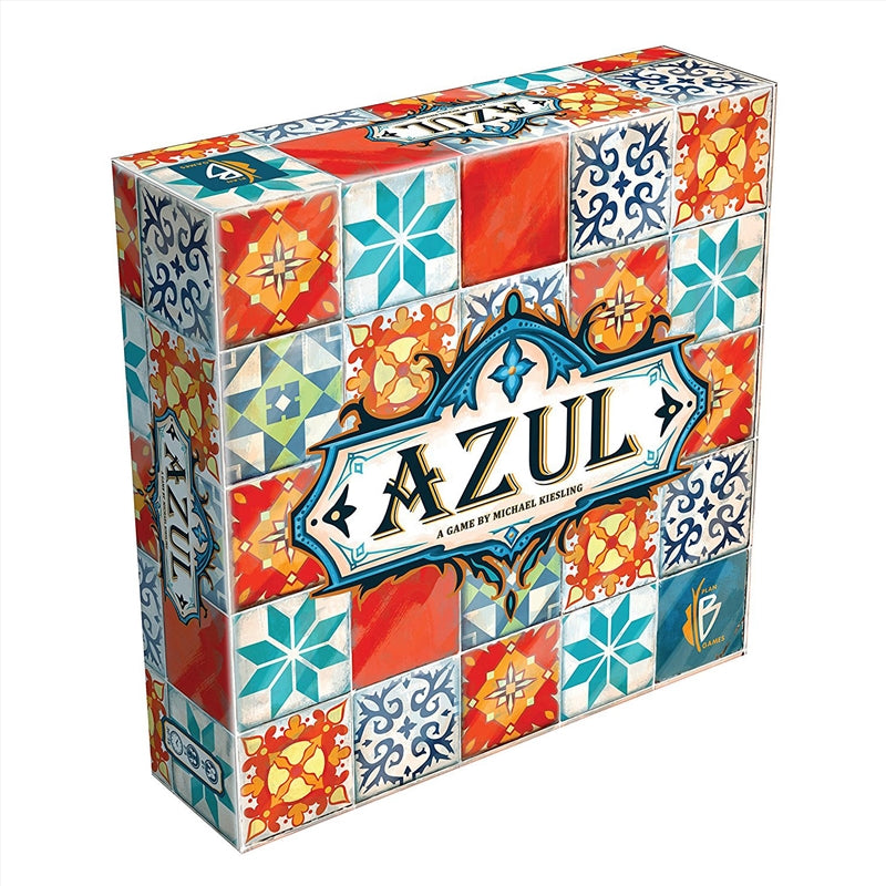 Azul Board Game featuring colorful resin tiles and player boards, showcasing the game's artistic design and components.