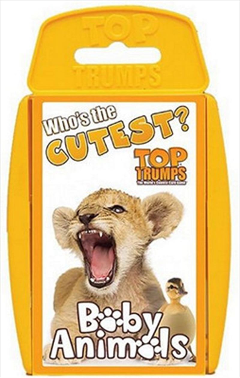 A colorful deck of Baby Animals - Top Trumps cards featuring various adorable baby animals.