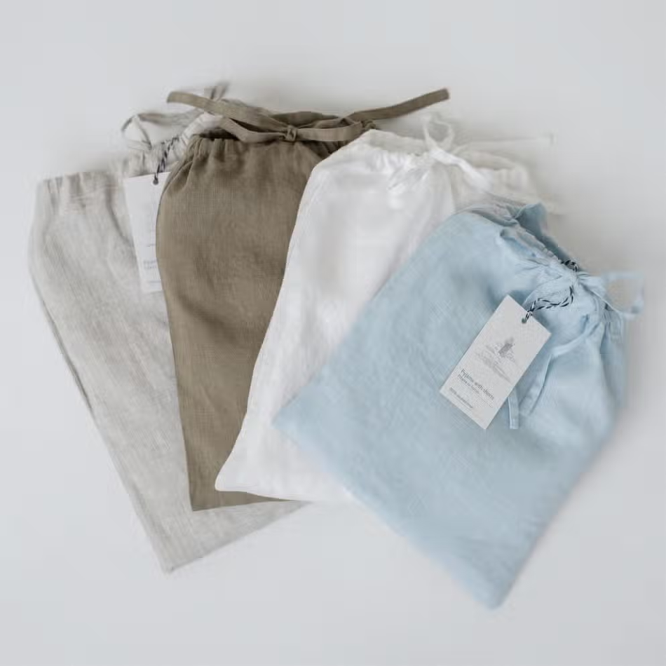 A stylish baby blue linen loungewear set featuring a loose-fit shirt and comfortable pants, perfect for relaxation and casual wear.