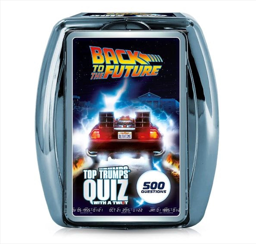 Back To The Future Quiz Top Trumps card game featuring iconic characters and trivia from the movie series.