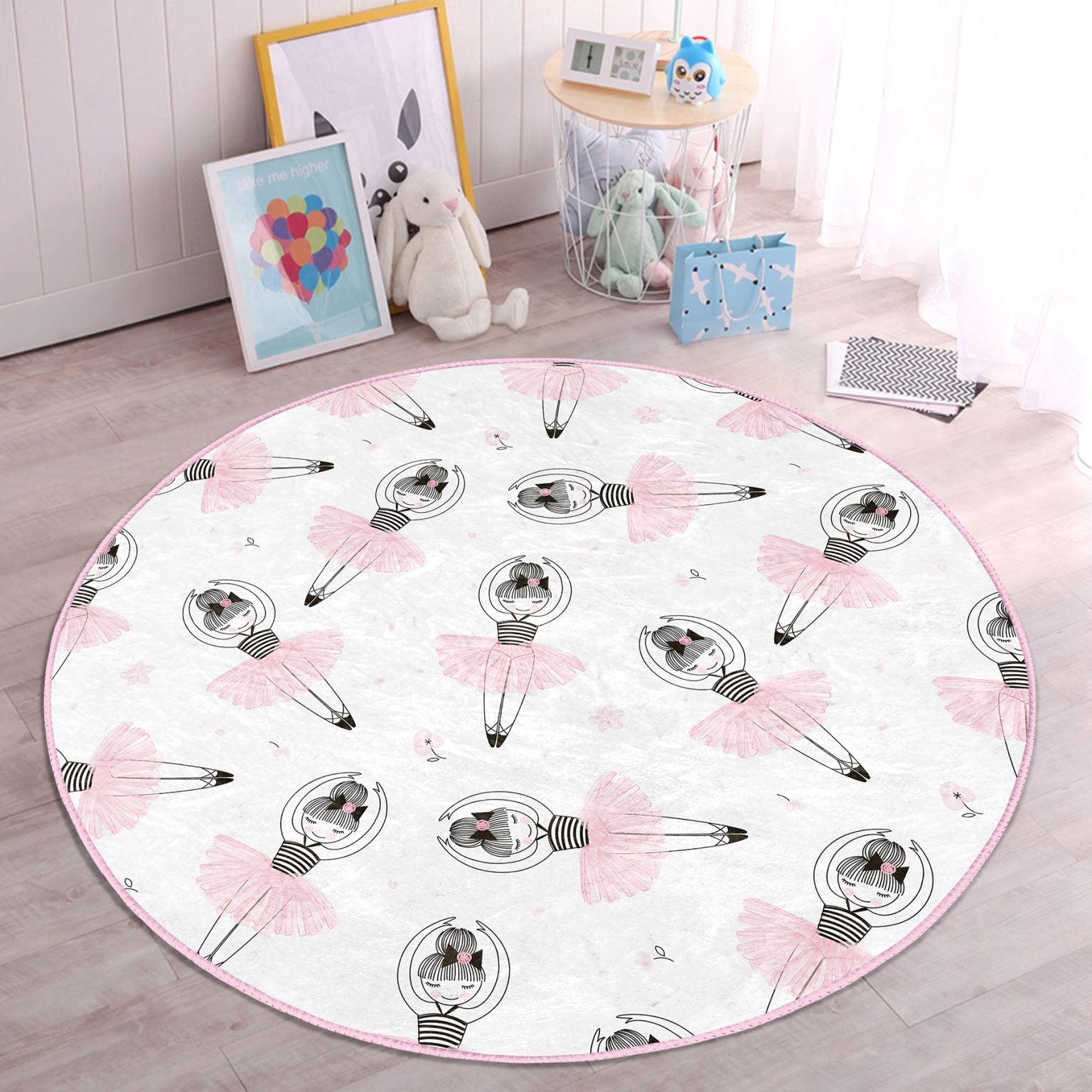 Ballerina Pattern Girls Room Rug featuring soft velvet fabric and enchanting ballerina design, perfect for children's rooms.