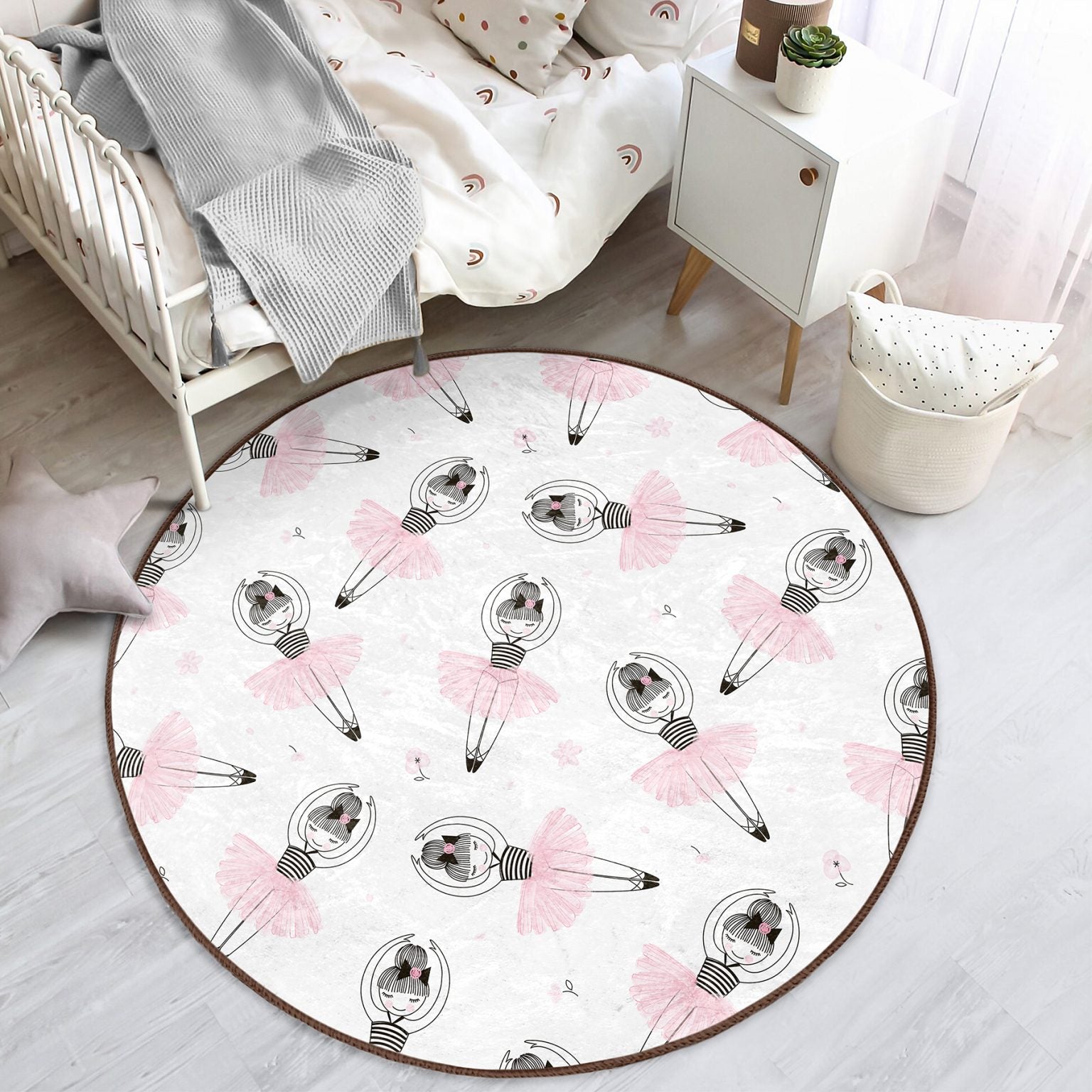 Ballerina Pattern Girls Room Rug featuring soft velvet fabric and enchanting ballerina design, perfect for children's rooms.