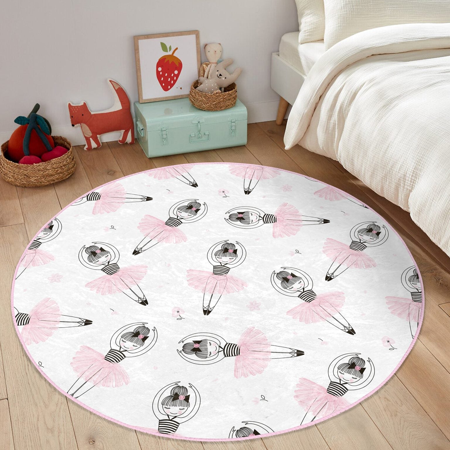 Ballerina Pattern Girls Room Rug featuring soft velvet fabric and enchanting ballerina design, perfect for children's rooms.