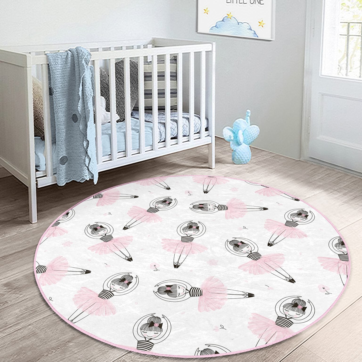 Ballerina Pattern Girls Room Rug featuring soft velvet fabric and enchanting ballerina design, perfect for children's rooms.