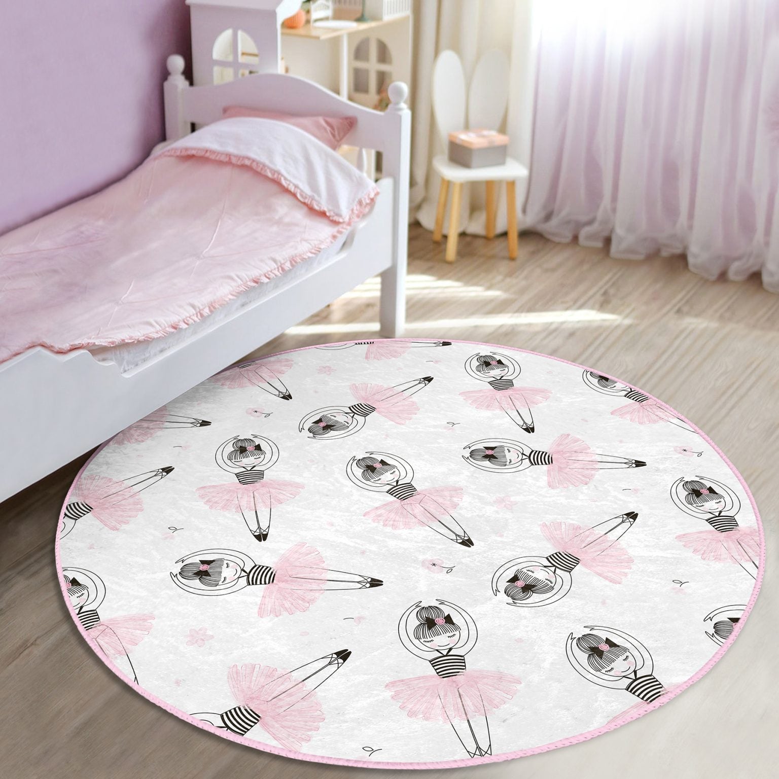 Ballerina Pattern Girls Room Rug featuring soft velvet fabric and enchanting ballerina design, perfect for children's rooms.