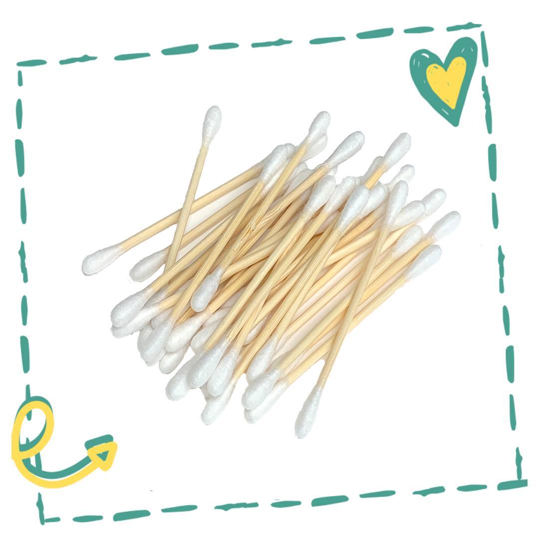 A pack of 200 eco-friendly bamboo cotton swabs, featuring biodegradable cotton tips and sustainably sourced bamboo handles.