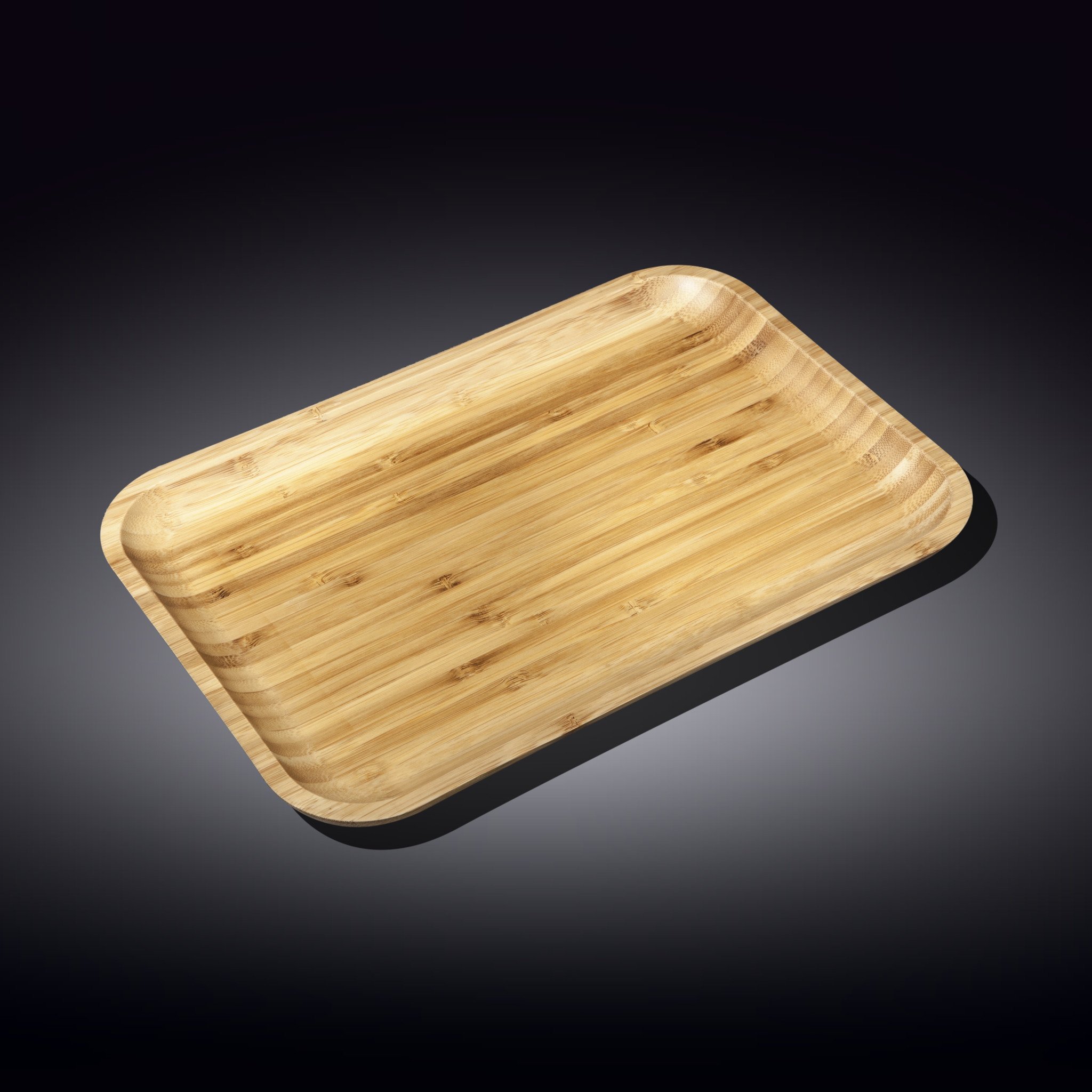 WILMAX bamboo dish measuring 11 inches by 7 inches, perfect for serving appetizers and barbecues, showcasing its natural texture and elegant design.