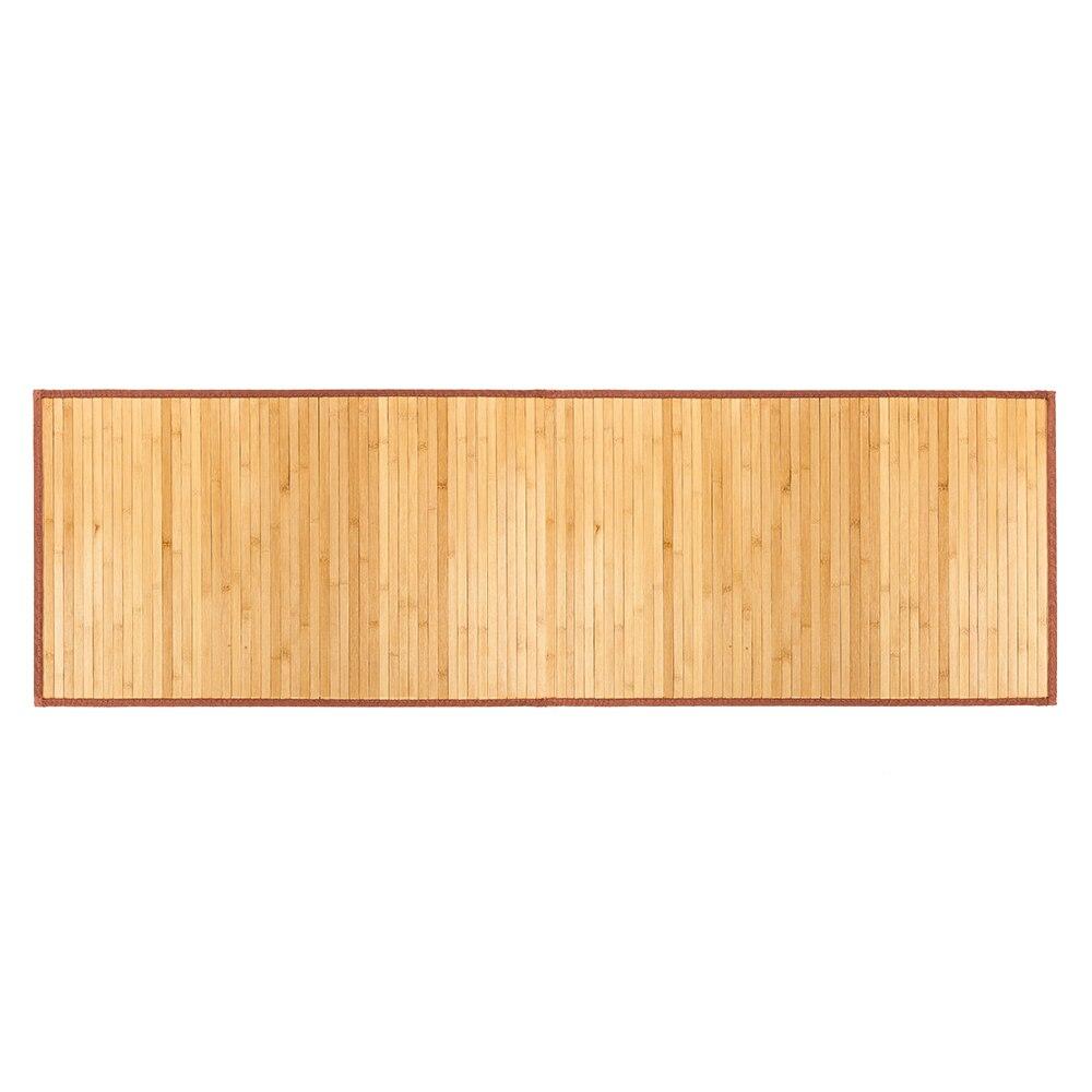 Natural bamboo floor mat measuring 21x60 inches, featuring a non-sliding waterproof design suitable for home use.