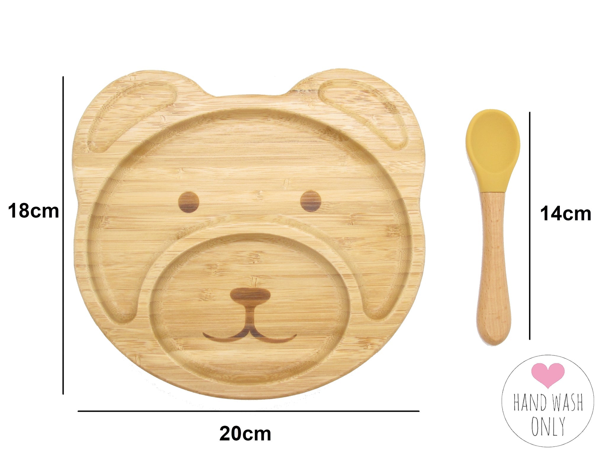 Bamboo Kids Teddy Plate with Suction Cap Base and Spoon, featuring a cute teddy bear design and a removable silicone suction base.