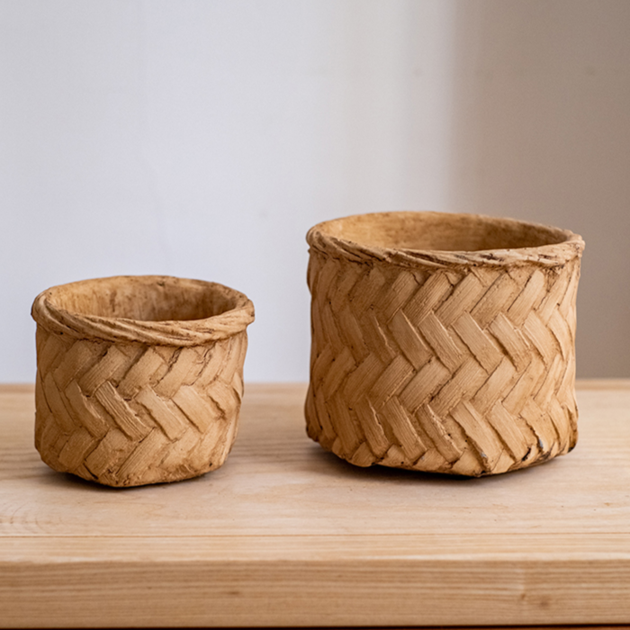 Bamboo Looking Cement Planter in khaki color, showcasing its unique bamboo-like design and drainage hole.