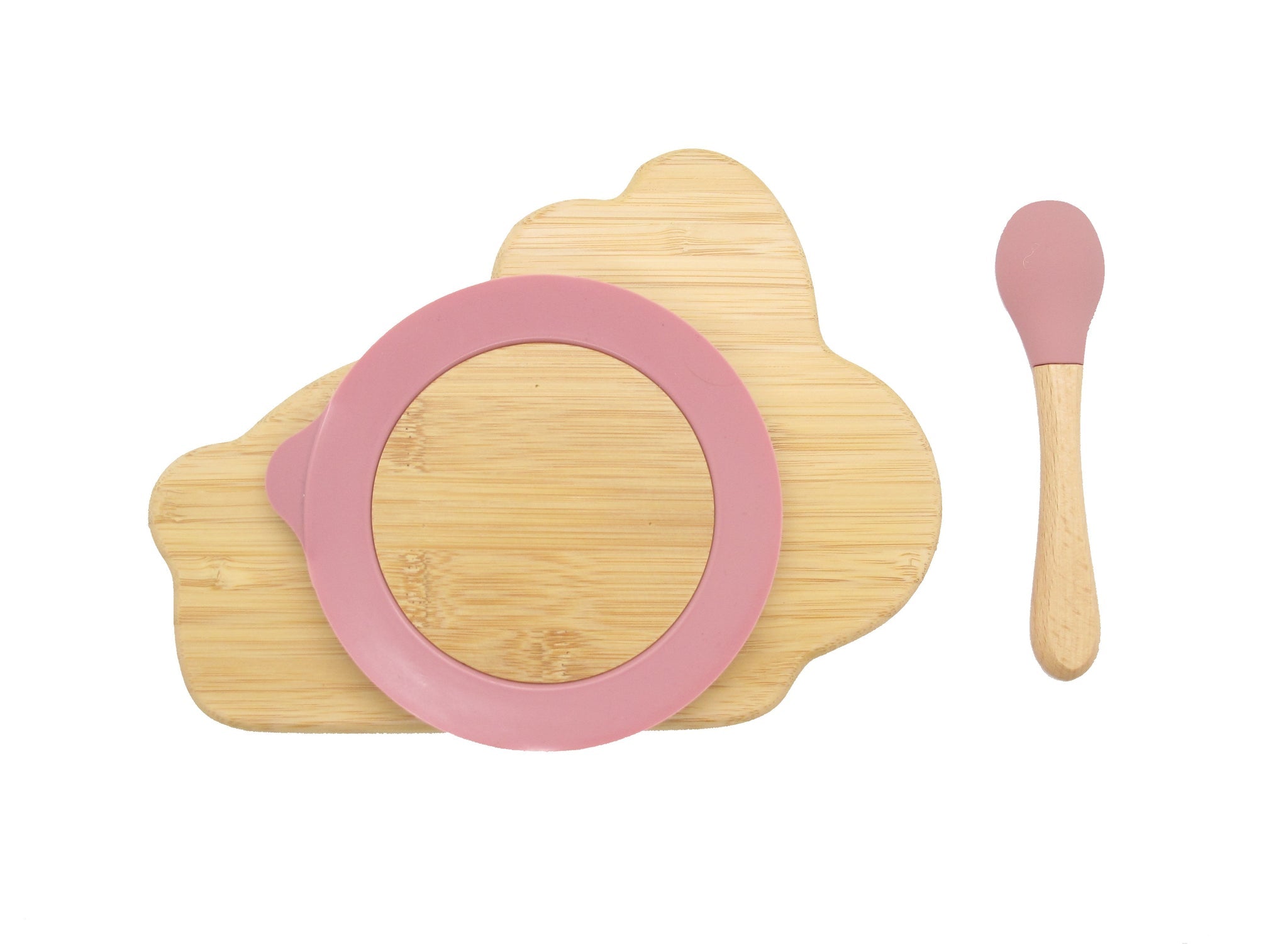 Bamboo Rabbit Kids Plate with Suction Cap Base and Spoon, featuring a cute rabbit design and silicone suction base for mess-free meals.