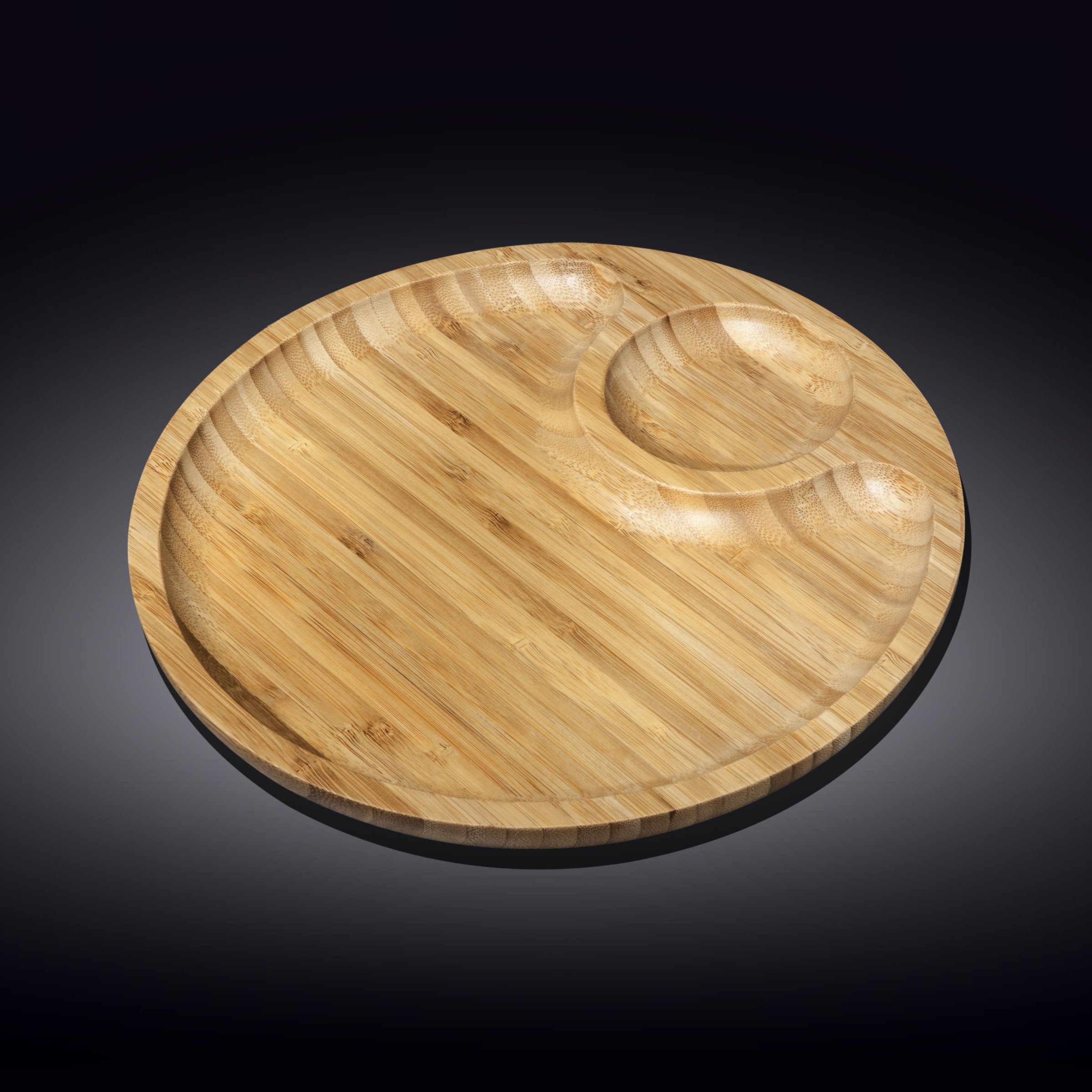 WILMAX Bamboo Round 2 Section Platter, 10 inches, eco-friendly and stylish for serving appetizers.