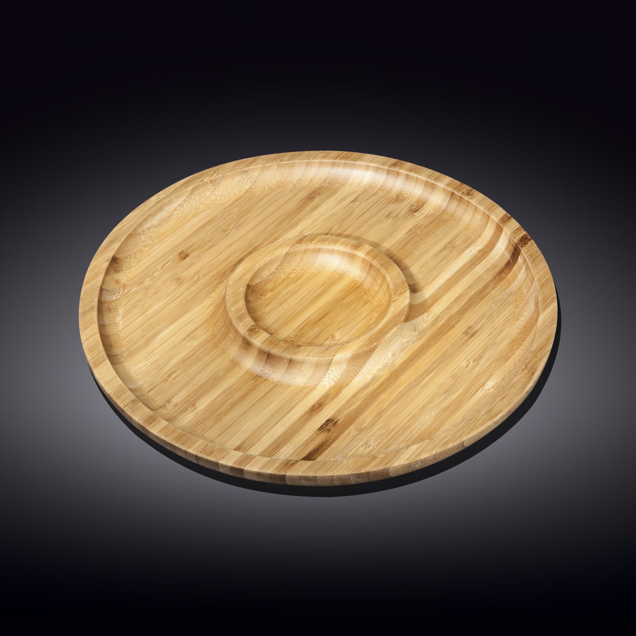 WILMAX Bamboo Round 2 Section Platter, 10 inches, showcasing its elegant design and natural bamboo texture.